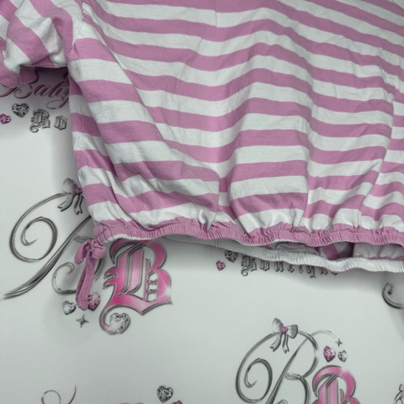 Zara tshirt tee cropped top crop pink white stripe with tie bottom ribbons π - Picture 4 of 9